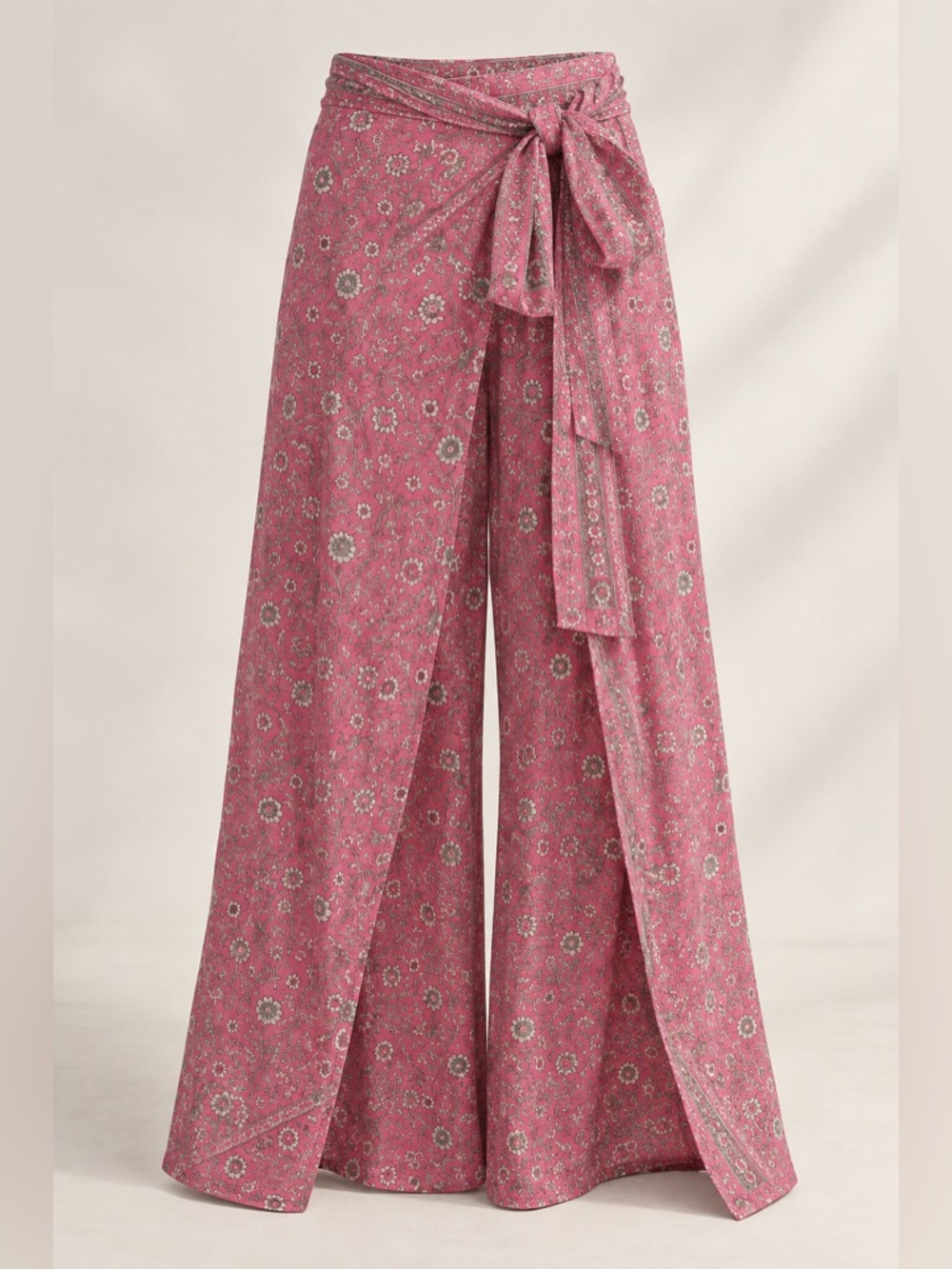Earthbound Wide-Leg Pink Printed Reversible Wrap Pants